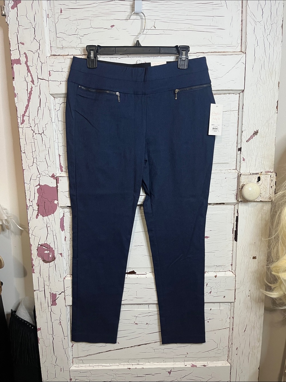 NWT Candie's Navy Skinny Pull-On Pants w/Zip Details stretch Crop Lg MSRP $44